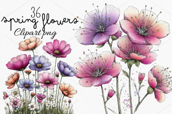 Download Whimsical Spring Flowers Clipart Bundle - Spring flowers clipart Collection