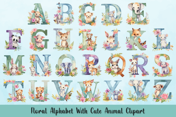 Download Floral Alphabet with Cute Animal Clipart - Premium Resources