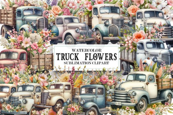 Download Vintage Truck Spring Flowers Clipart - Spring flowers clipart Collection