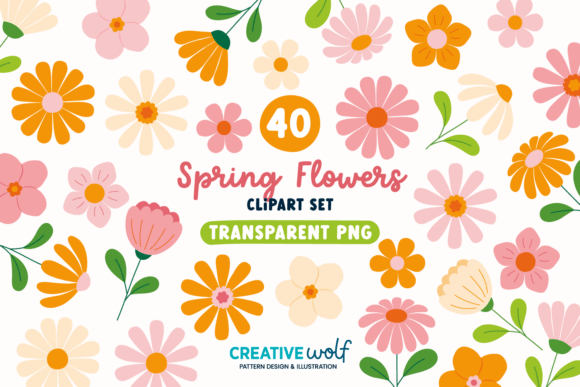 Download Whimsical Spring Flowers Clipart Set - Spring flowers clipart Collection