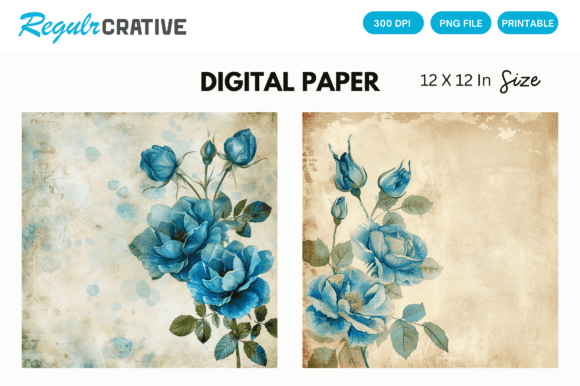 Download Watercolor Blue Rose Digital Paper Pack - Premium Bundle